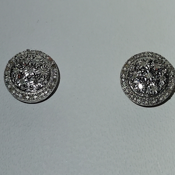 Sterling Silver & Diamond Stud Earrings - Picture 4 of 14